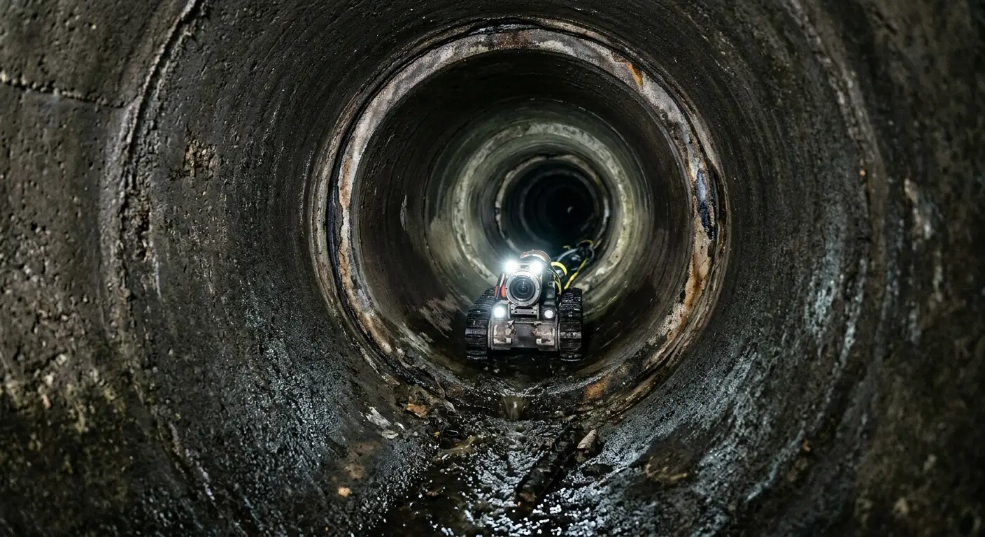 Robotic sewer camera inspecting pipe interior for Sewer Line Repair in Devils Lake